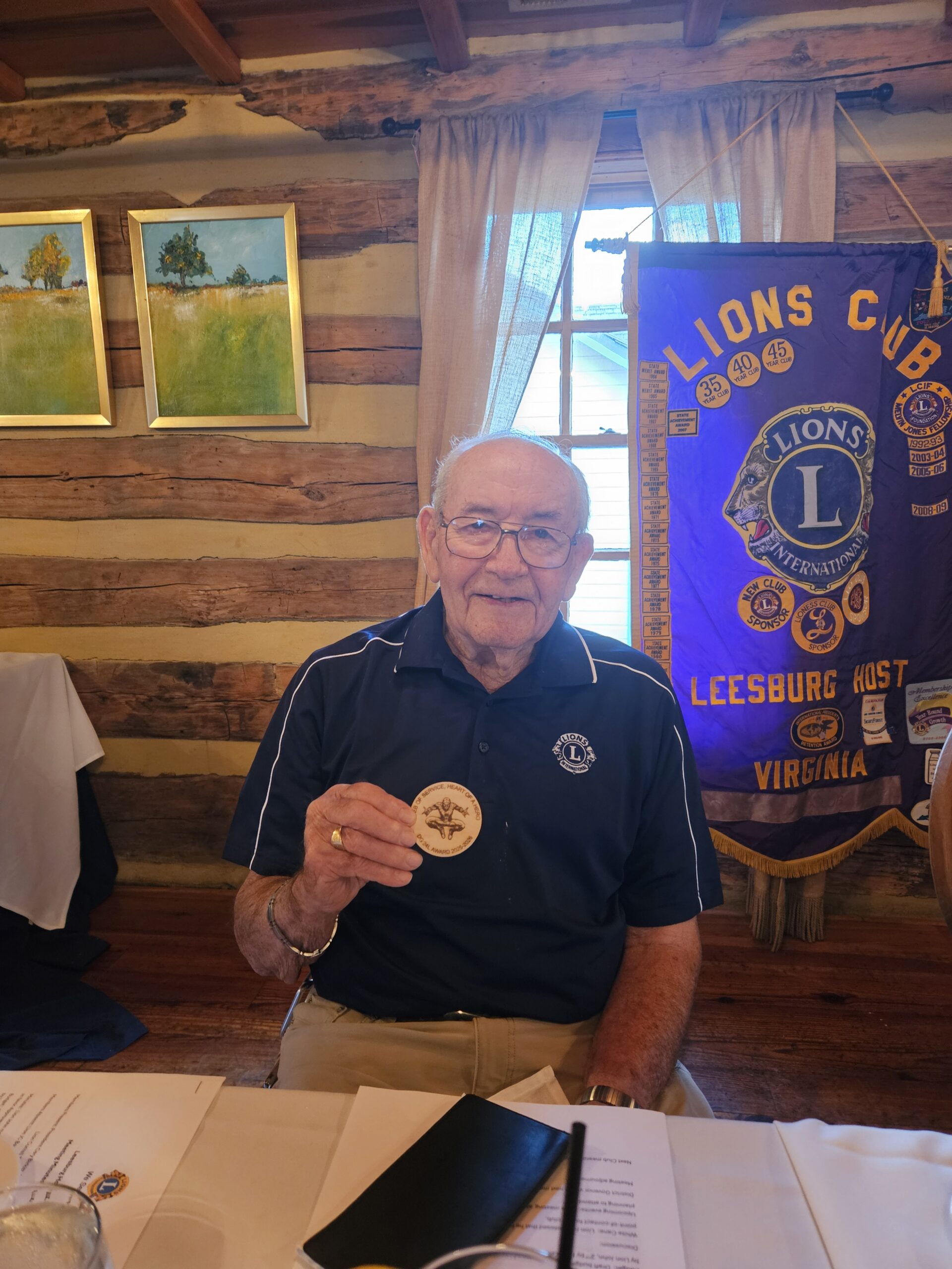 Lion Currell Tiffany -- Leesburg Host. For his 56 years of dedicated service to Lionism.